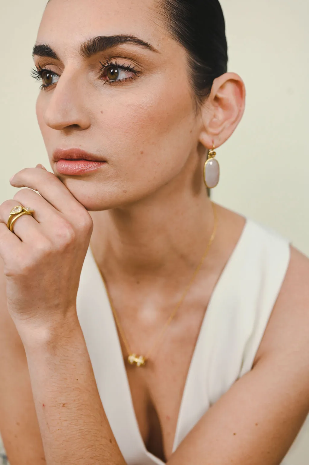 18 Karat Gold Sapphire Imperial Topaz Slice Earring