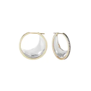 18K Yellow Gold White Topaz and Diamond Chandra Crescent Earrings