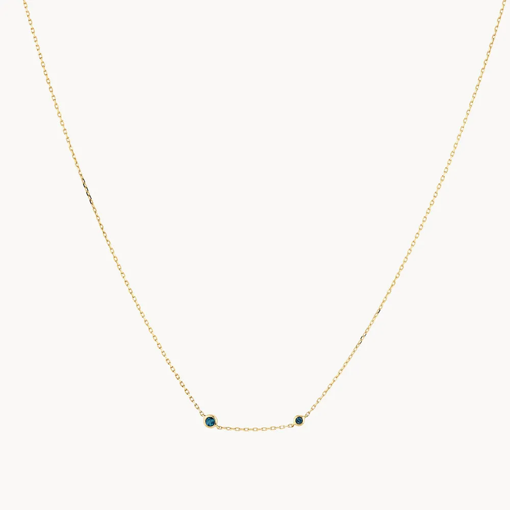 Blue Topaz Double Round Bezel Necklace in 10k Gold