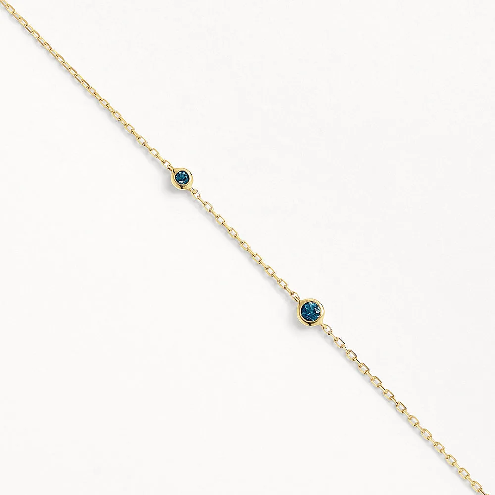Blue Topaz Double Round Bezel Necklace in 10k Gold