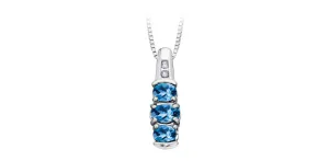 Blue Topaz Past-Present-Future Diamond Pendant in White Gold