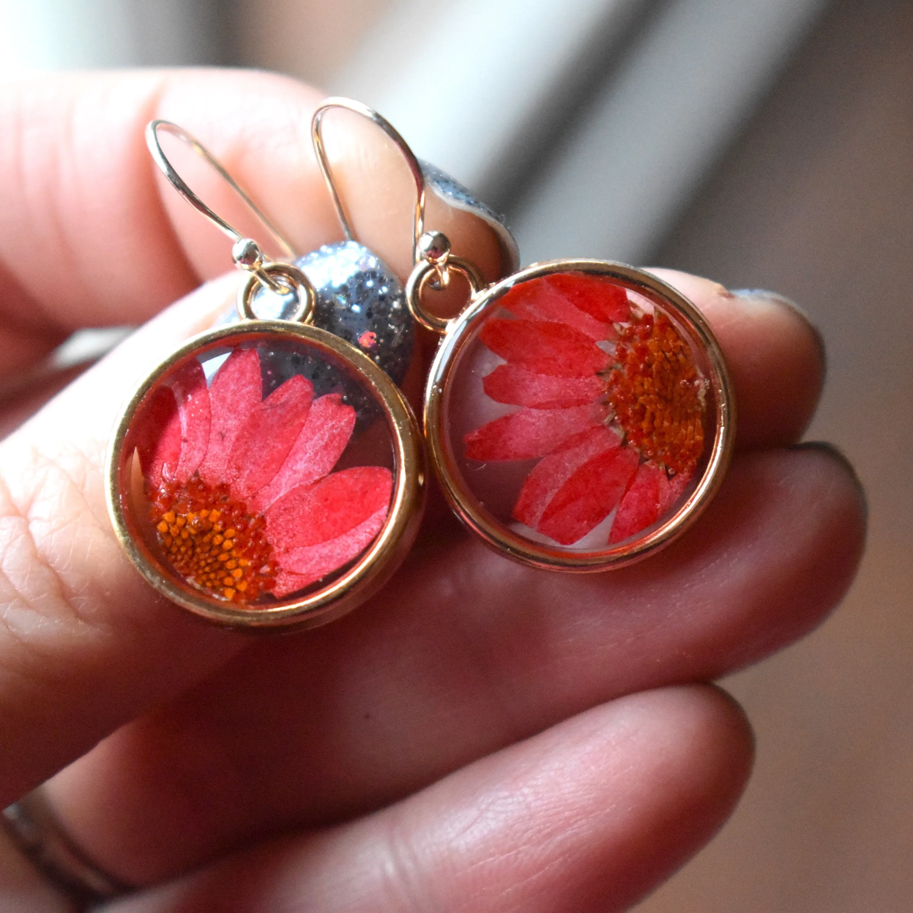 Botanical Round Earrings - coral floral