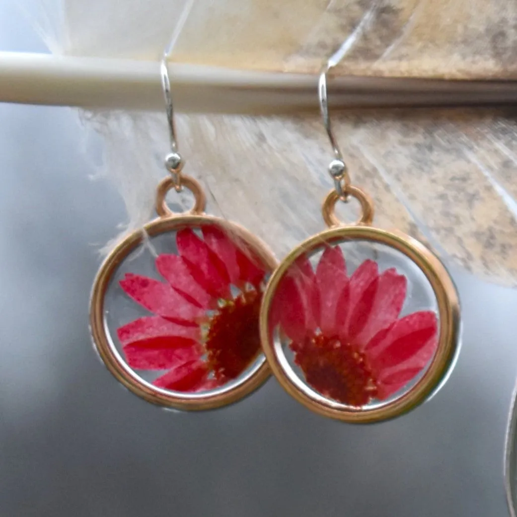 Botanical Round Earrings - coral floral