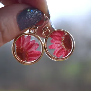 Botanical Round Earrings - coral floral