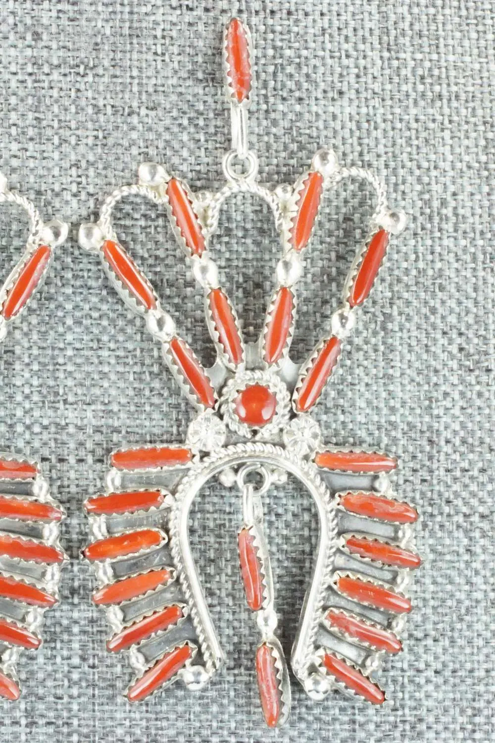 Coral & Sterling Silver Earrings - Claudine Penketewa