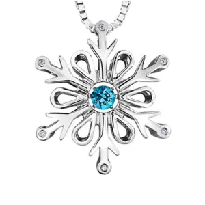 Dancing Blue Topaz & Diamond Accent Sterling Silver Snowflake Pendant