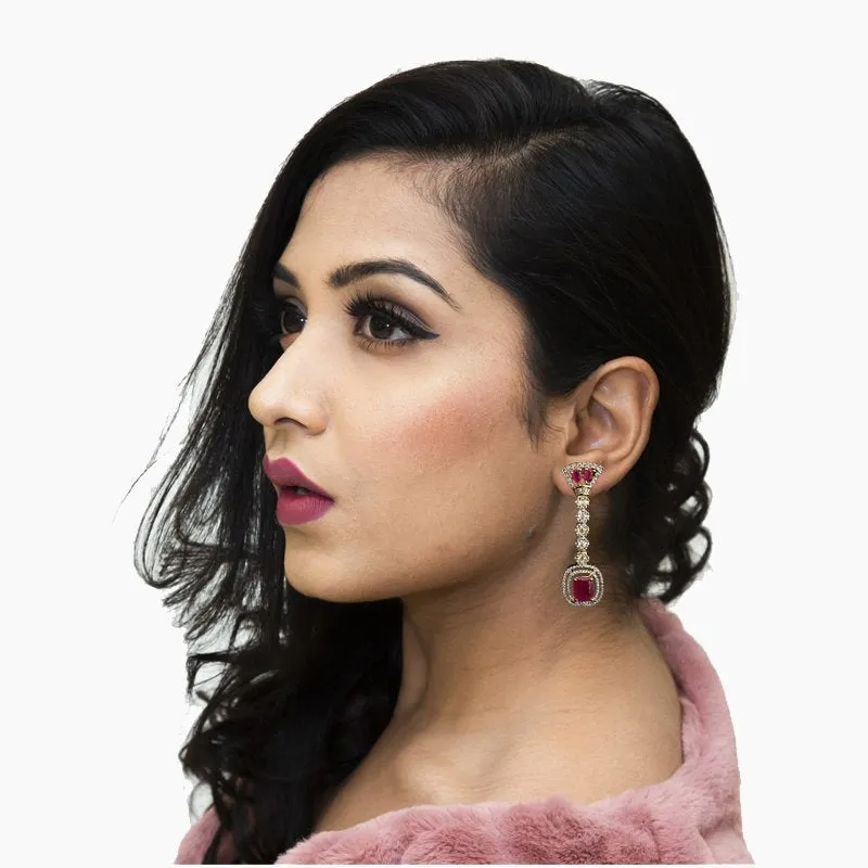 Designer American Diamond Danglers With Ruby Stones In Two Tone