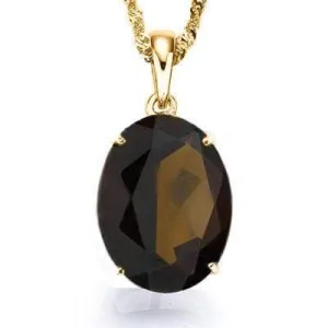 EXCLUSIVE 11 CARAT TW (1 PCS) SMOKEY TOPAZ 10K SOLID YELLOW GOLD PENDANT