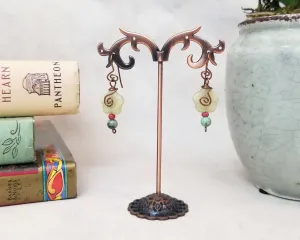 Glass Flower Earrings in Celery Green, Boho, Bohemian, Handmade