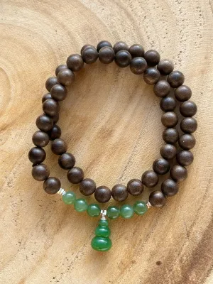 Handmade Double Loop Bracelet with 4mm  Jade Beads, Jade Hulu and 6mm  Agarwood beads, 碧玉葫芦沉香手串
