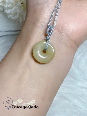 Icy Yellow Blue Thread Natural Handmade Grade A Type A Untreated Burma Jadeite Jade Feicui Pendant Brings Luck and Safety