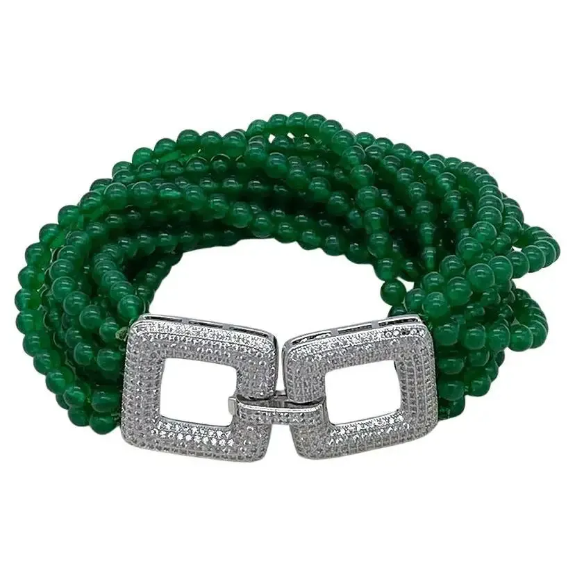 Jade Multi-Strand Bracelet with Art Deco Style Clasp