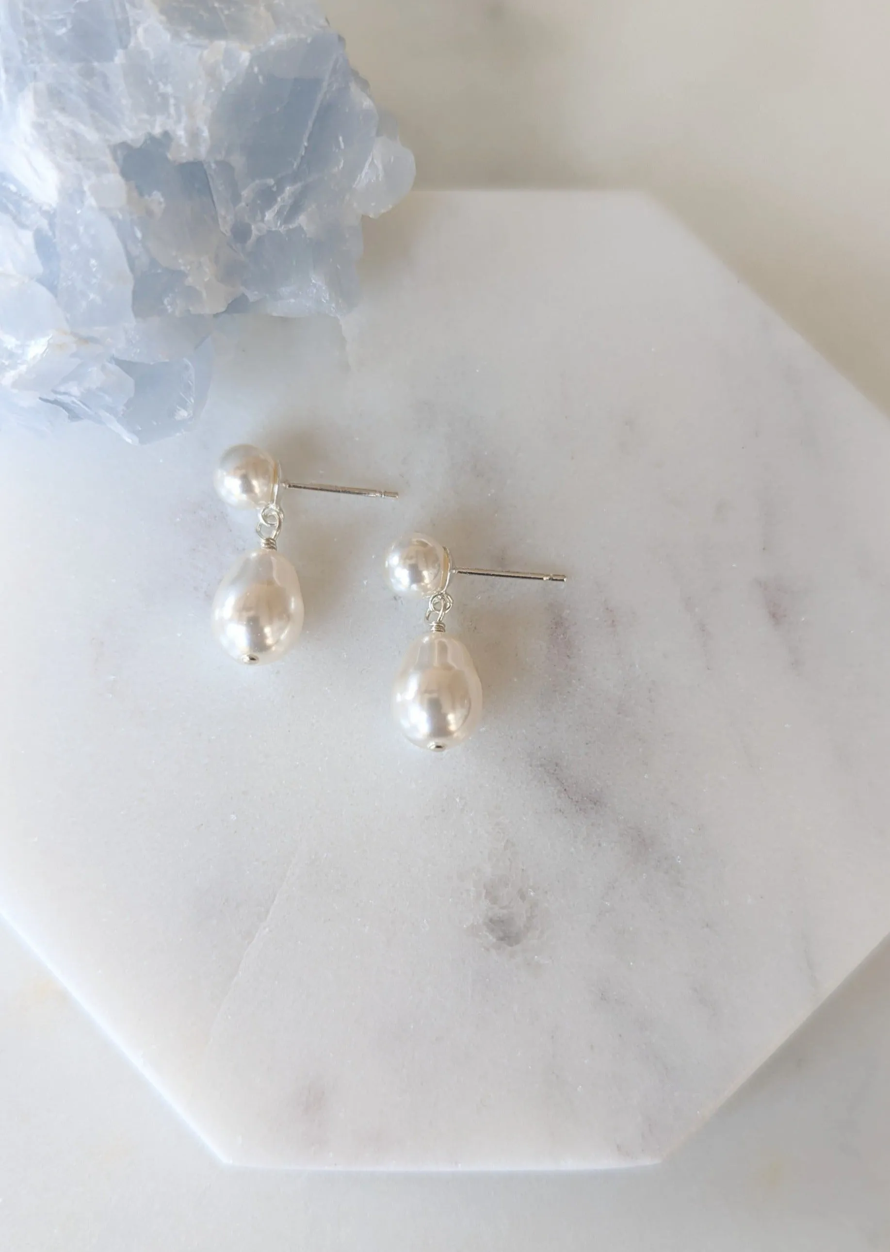 JESS Double Pearl Drop Bridal Earrings