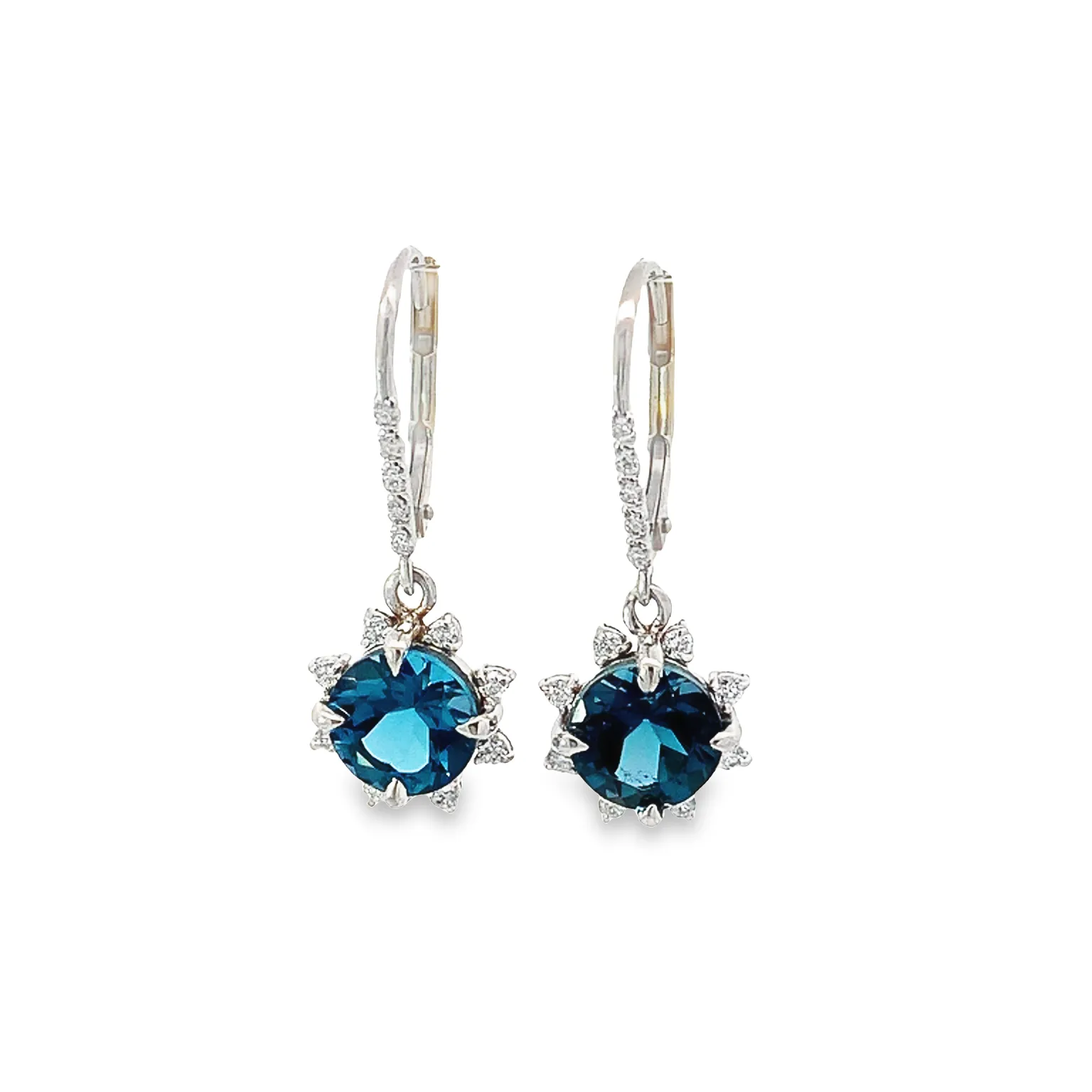 London Blue Topaz & Diamond Drop Earrings - made to order