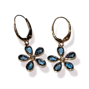 London Blue Topaz Diamond Accent Flower Drop Earrings - made to order