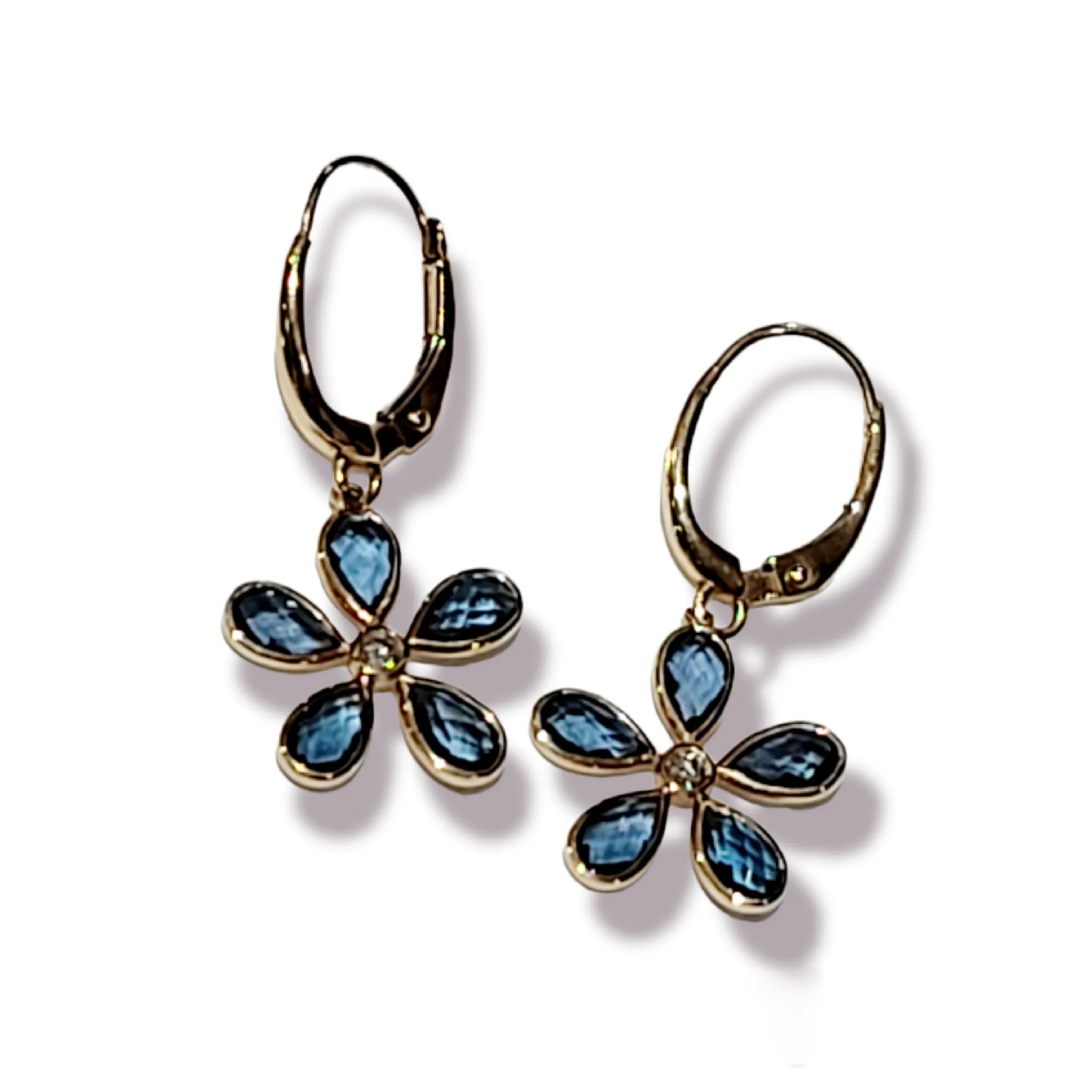 London Blue Topaz Diamond Accent Flower Drop Earrings - made to order