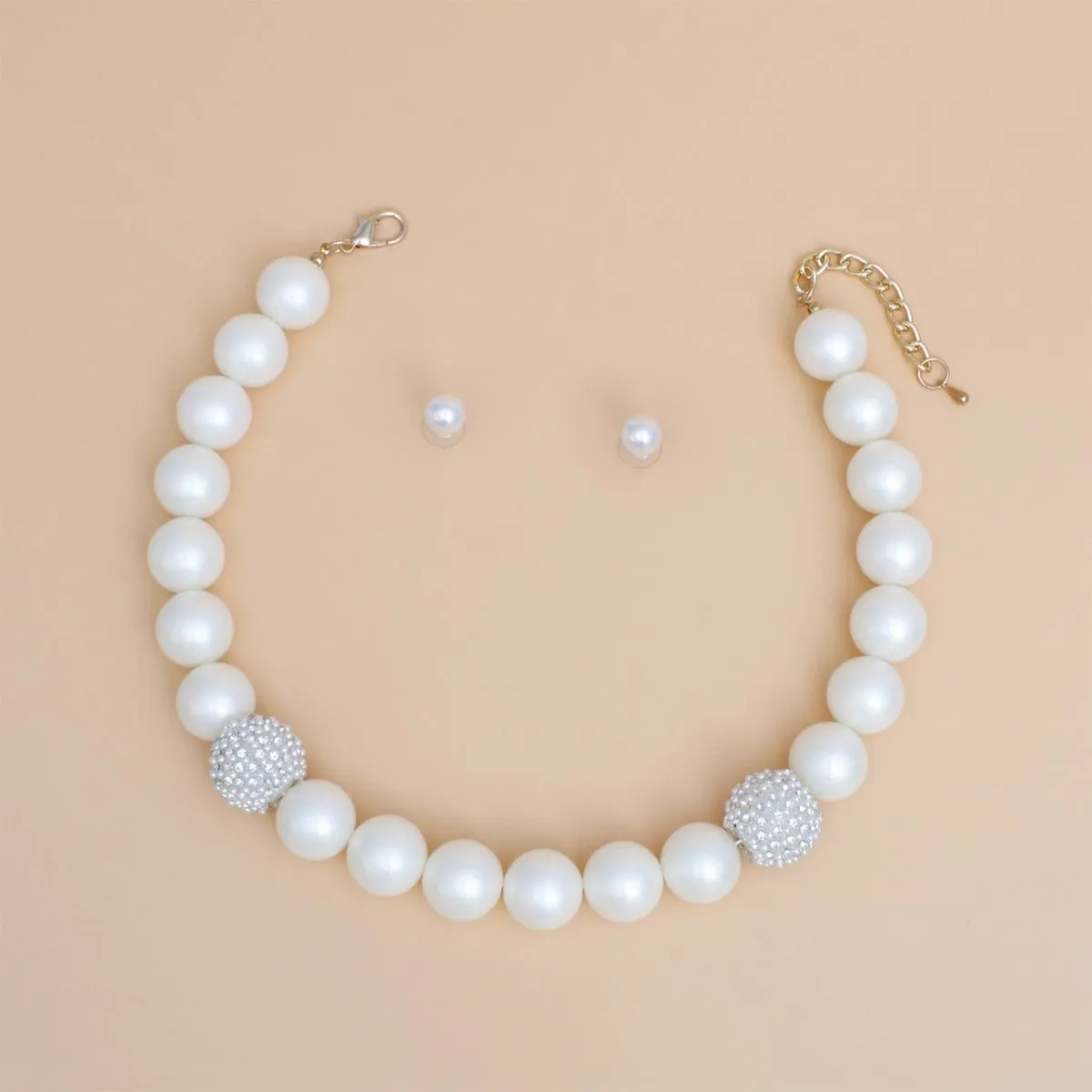 Pearl Cream 18mm Single Strand Stone Set Women