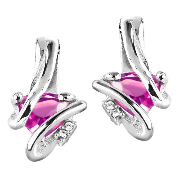 Silver Diamond And Pink Topaz Earrings