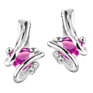 Silver Diamond And Pink Topaz Earrings