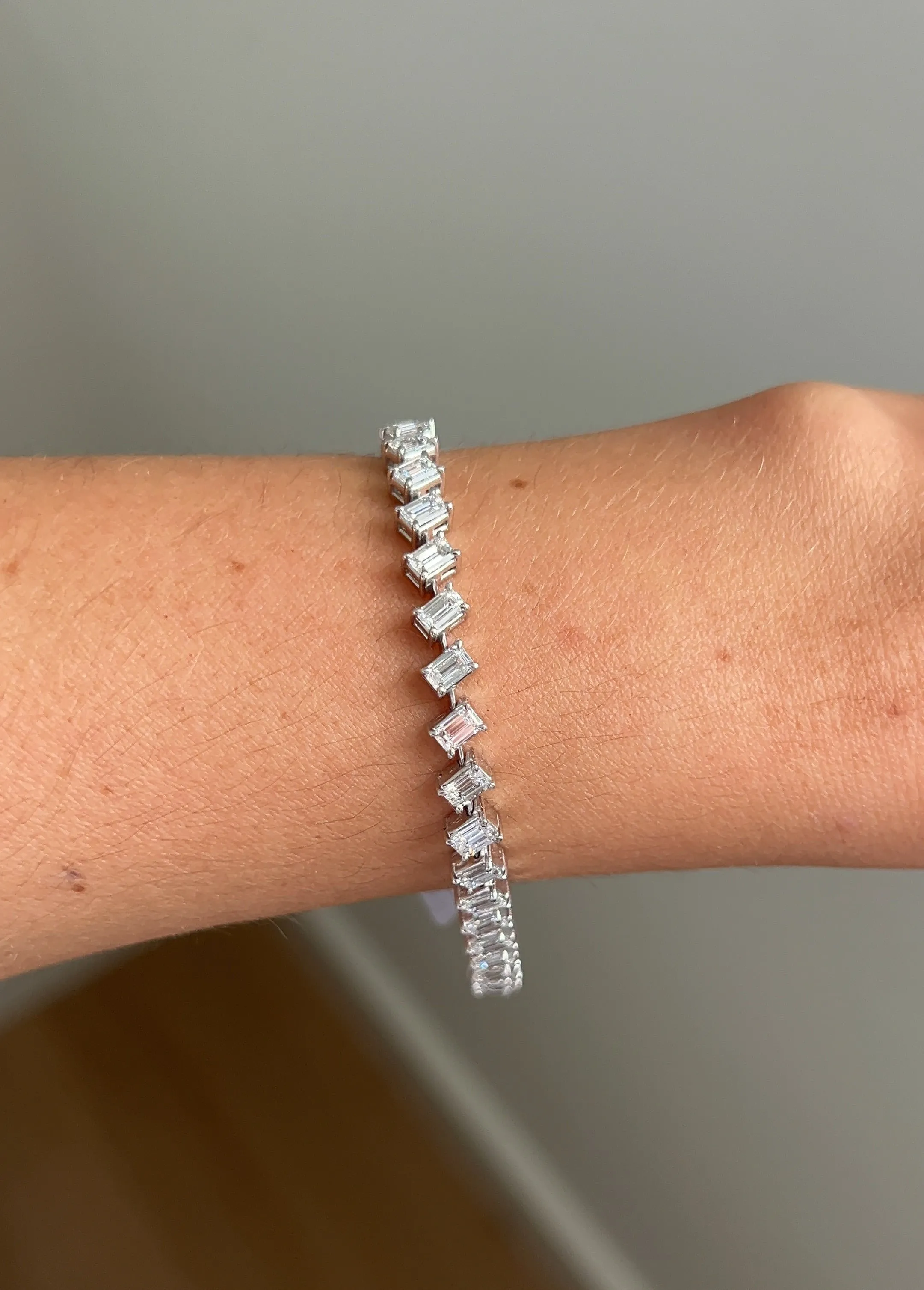 Spaced Emerald Cut Diamond Tennis Bracelet