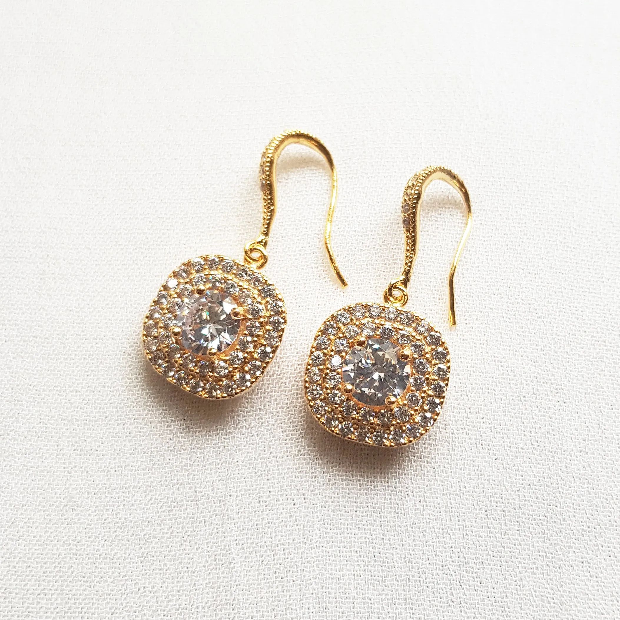 Square cubic zirconia earrings in silver and gold