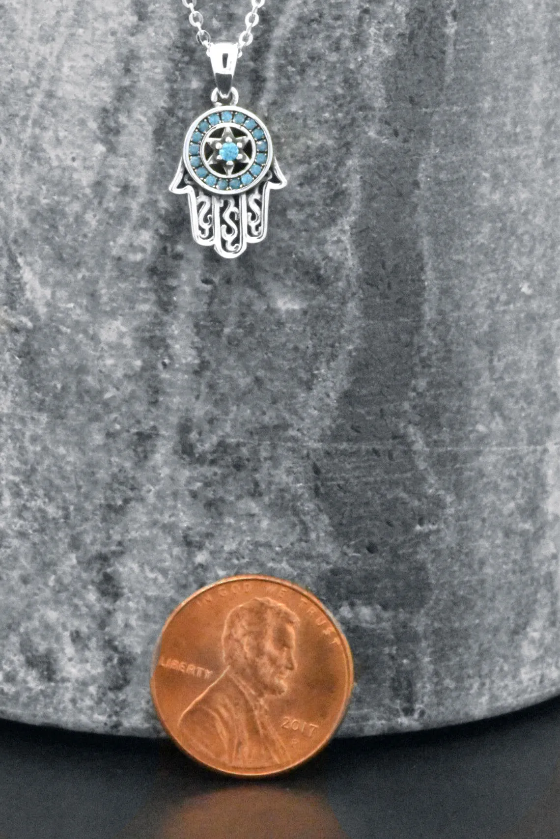 Sterling Silver Blue Hamsa Hand of Fatima Protection Pendant Adjustable Necklace