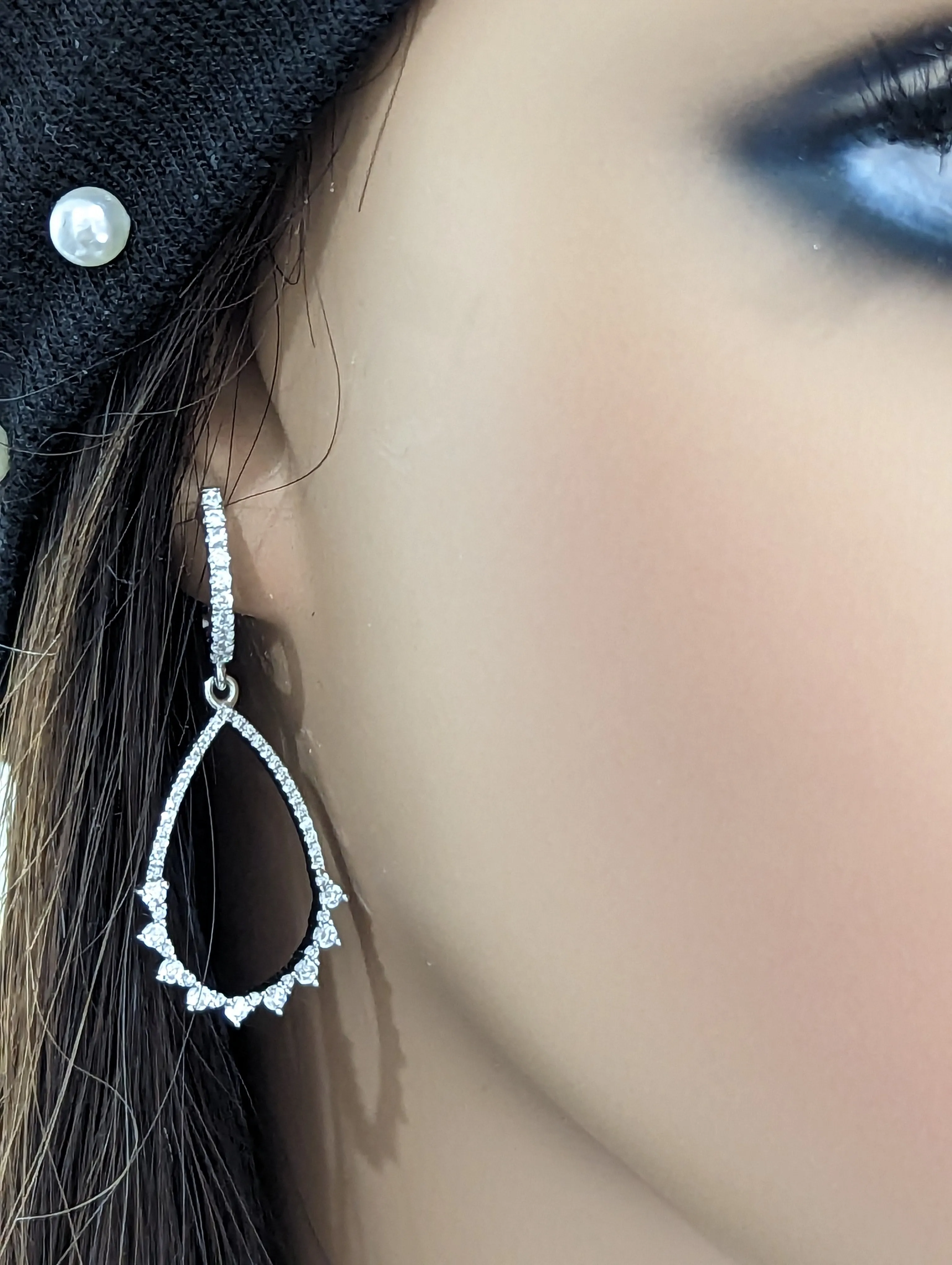 Sterling Silver Fancy Teardrop Micropave and CZ Earrings