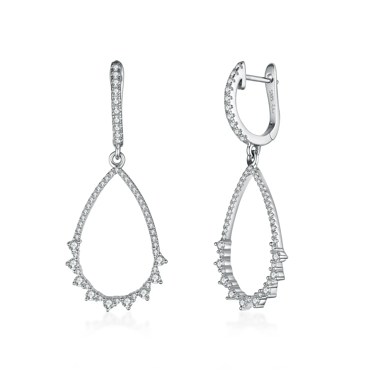 Sterling Silver Fancy Teardrop Micropave and CZ Earrings