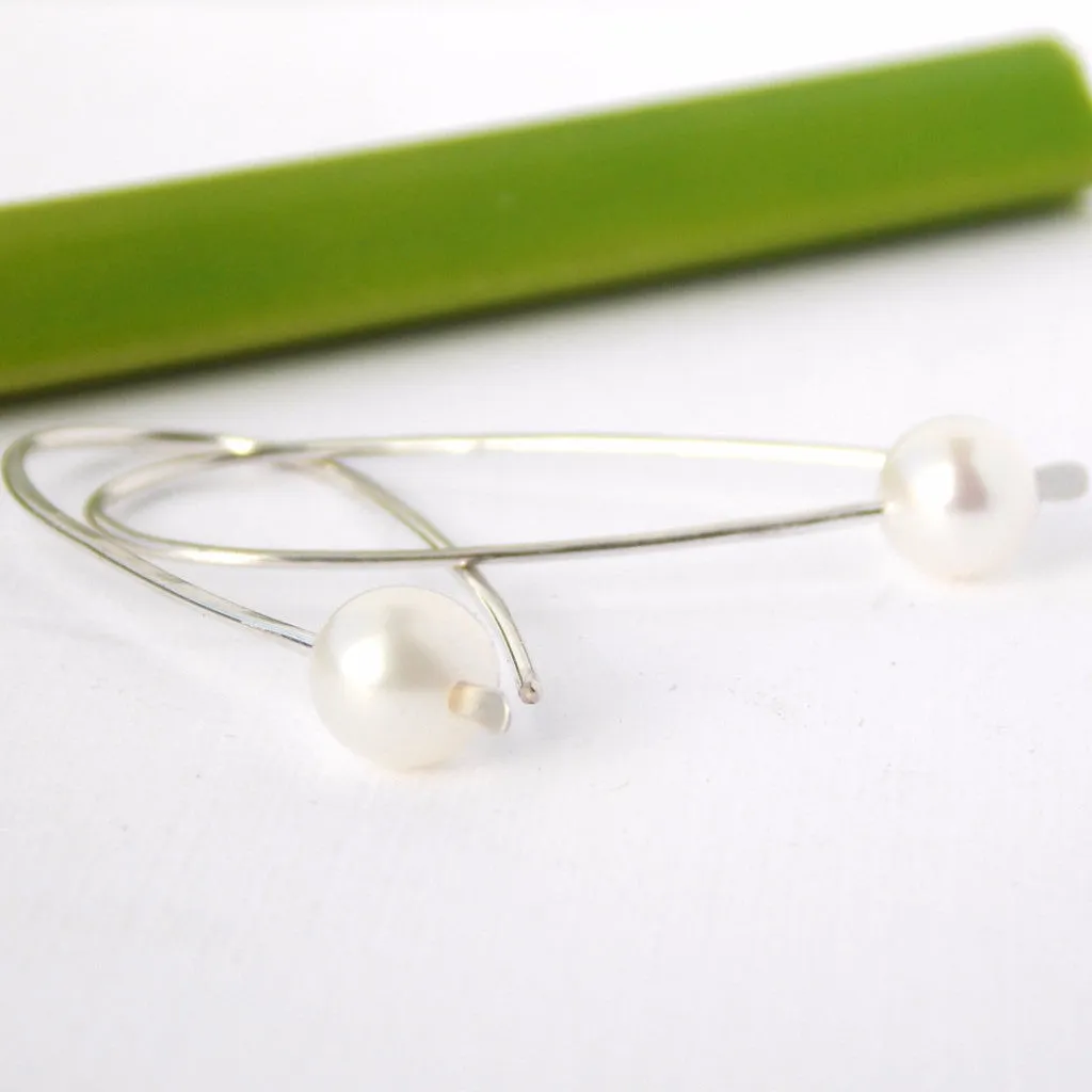 Sterling Silver Freshwater Pearl Pendulum Earrings