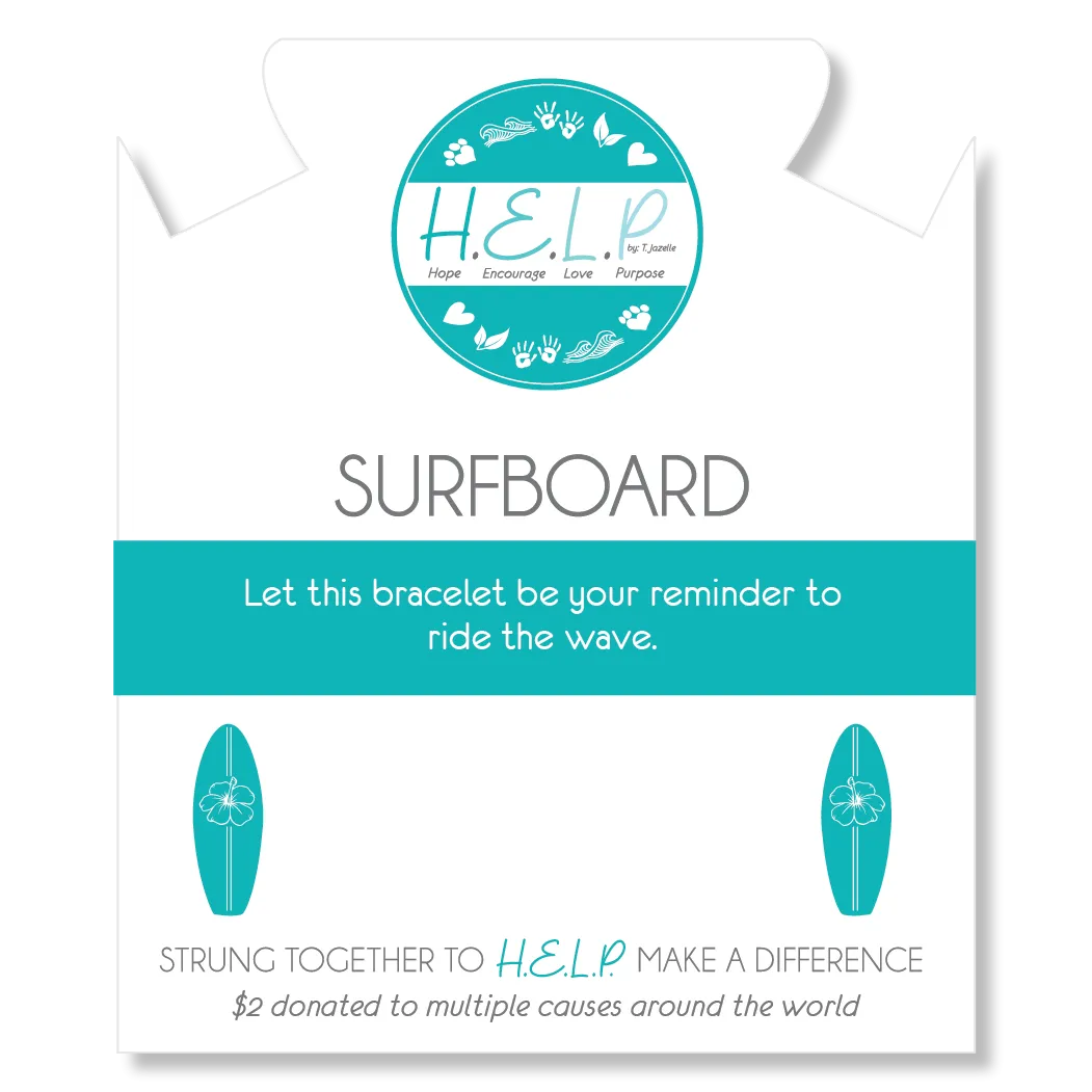Surfboard Charm with Blue Zebra Jade Charity Bracelet