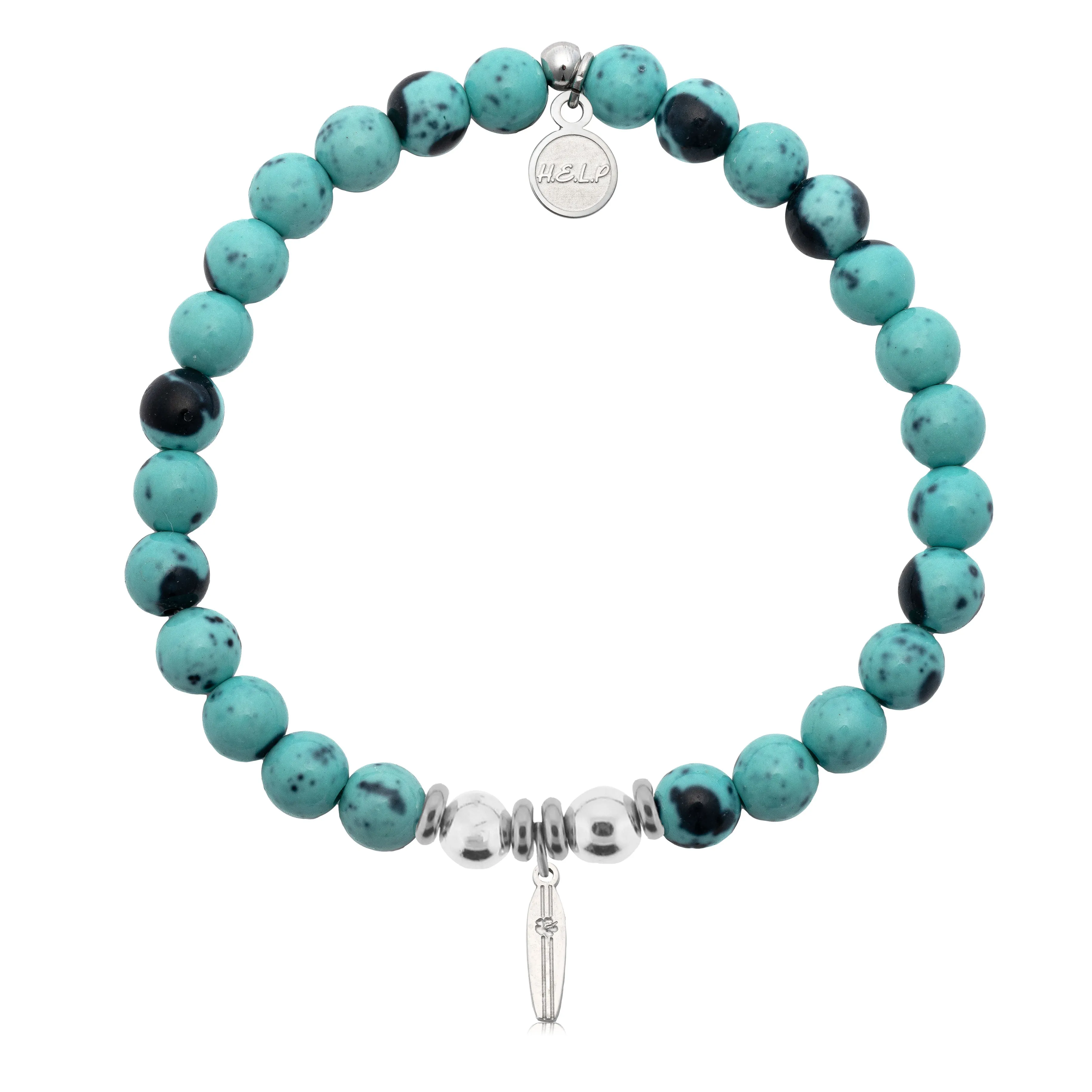 Surfboard Charm with Blue Zebra Jade Charity Bracelet