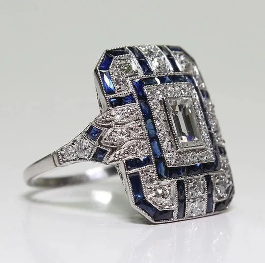 Vintage Silver & Blue Zirconium Ring Set