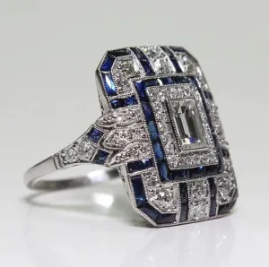 Vintage Silver & Blue Zirconium Ring Set