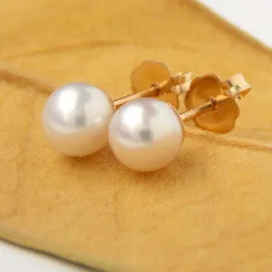 White Freshwater Pearl Stud Earrings, Timeless Gold Pearl Earrings, Real Pearl Sterling Silver Studs