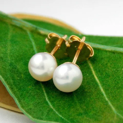 White Freshwater Pearl Stud Earrings, Timeless Gold Pearl Earrings, Real Pearl Sterling Silver Studs