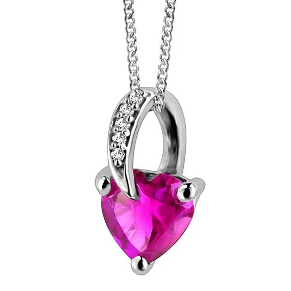 White Gold Diamond And Pink Topaz Pendant