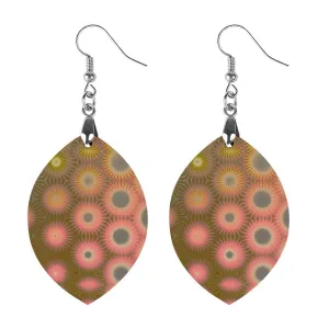 Wooden Oval Earrings Wildflowers Coral Green