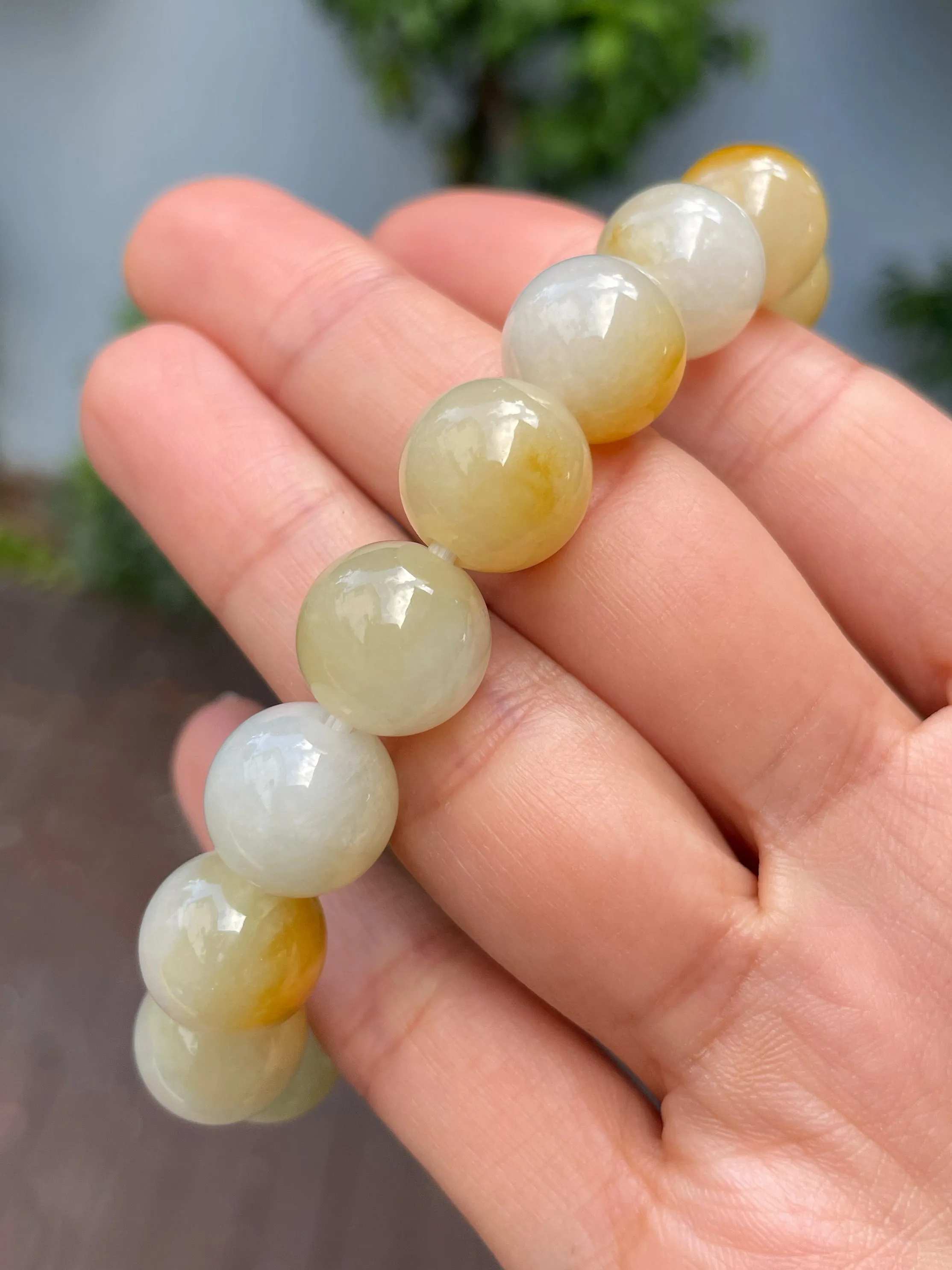 Yellow Jade Bracelet - Round Beads (NJBA143)