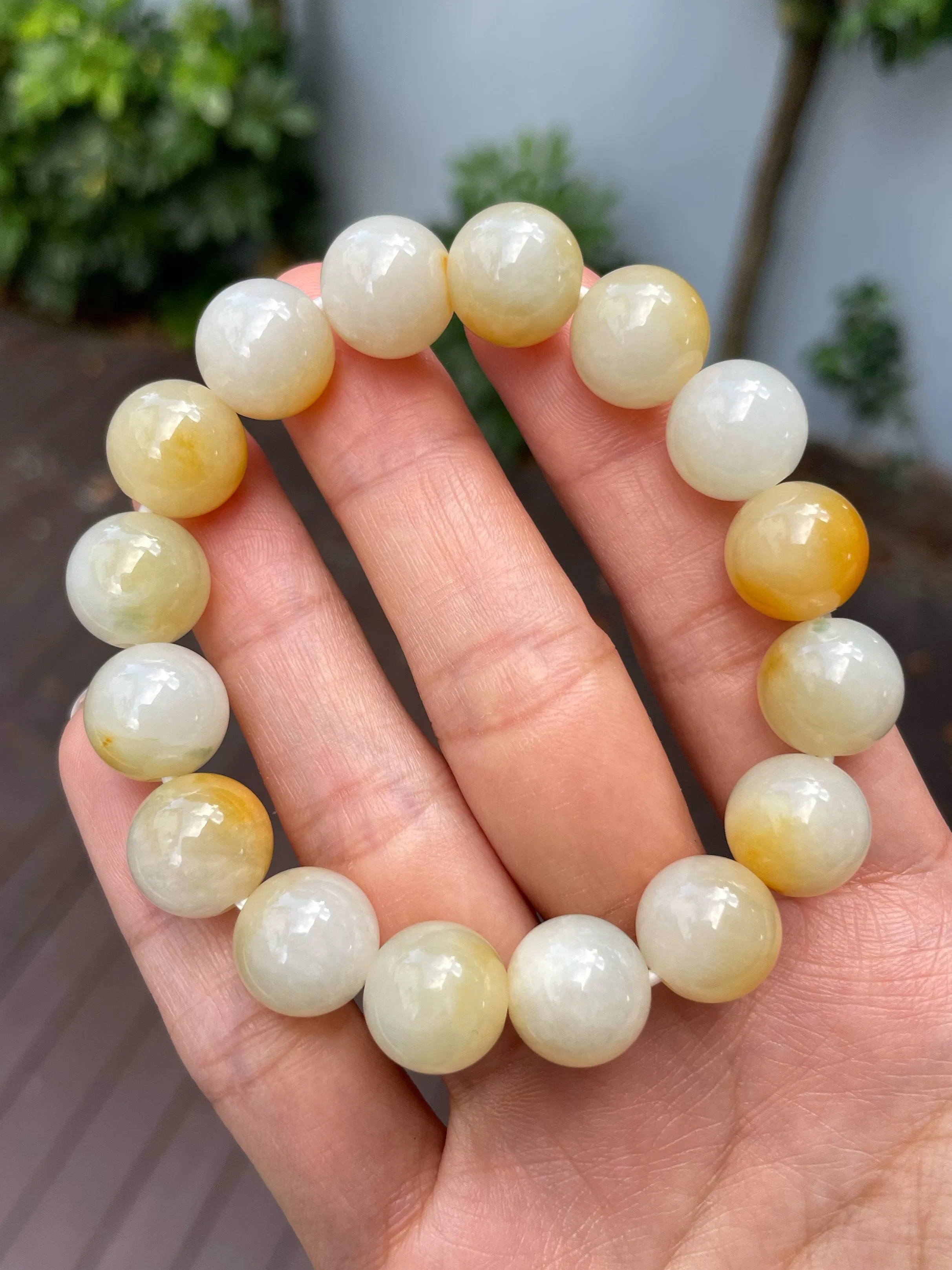 Yellow Jade Bracelet - Round Beads (NJBA143)