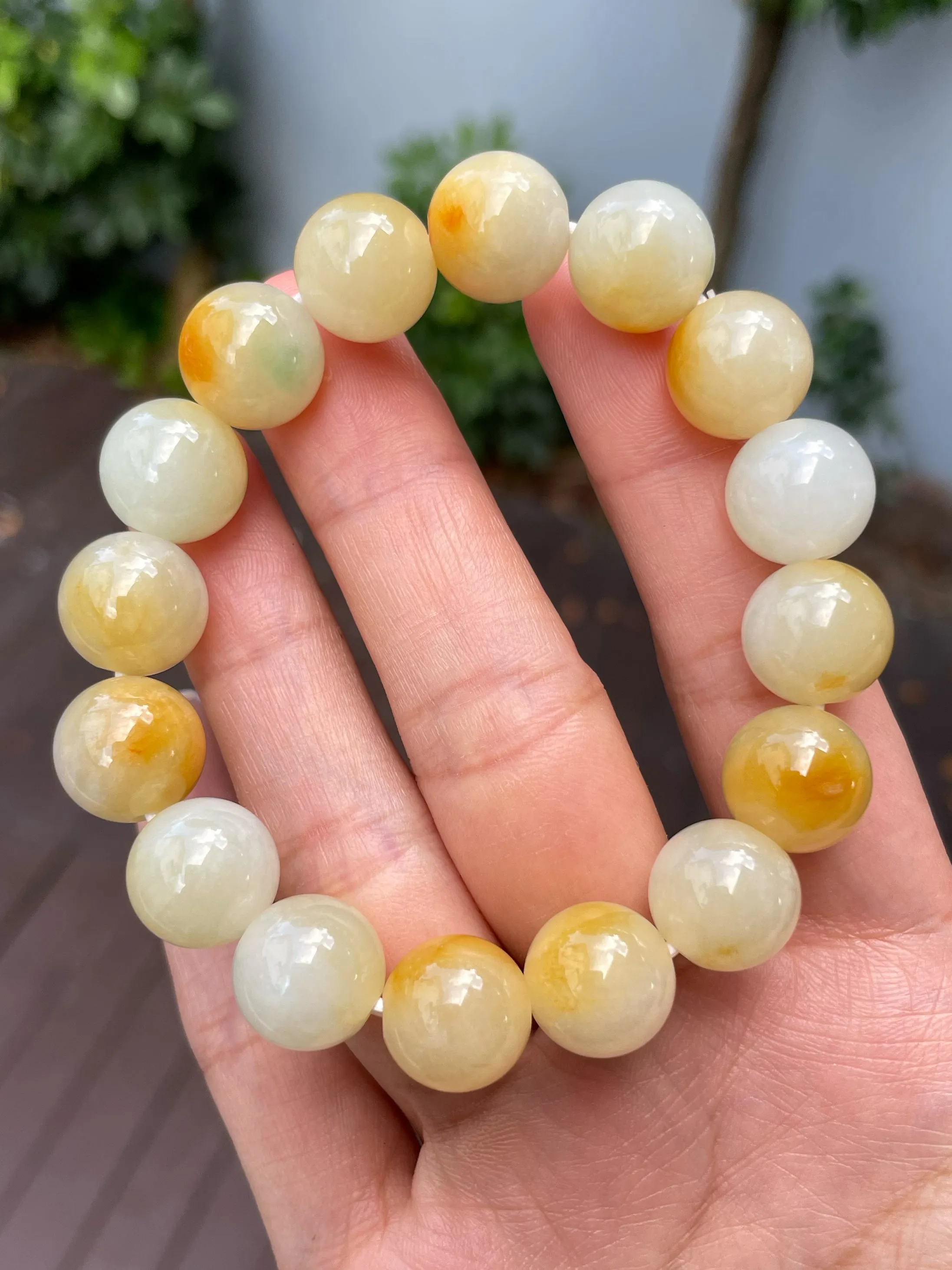 Yellow Jade Bracelet - Round Beads (NJBA143)