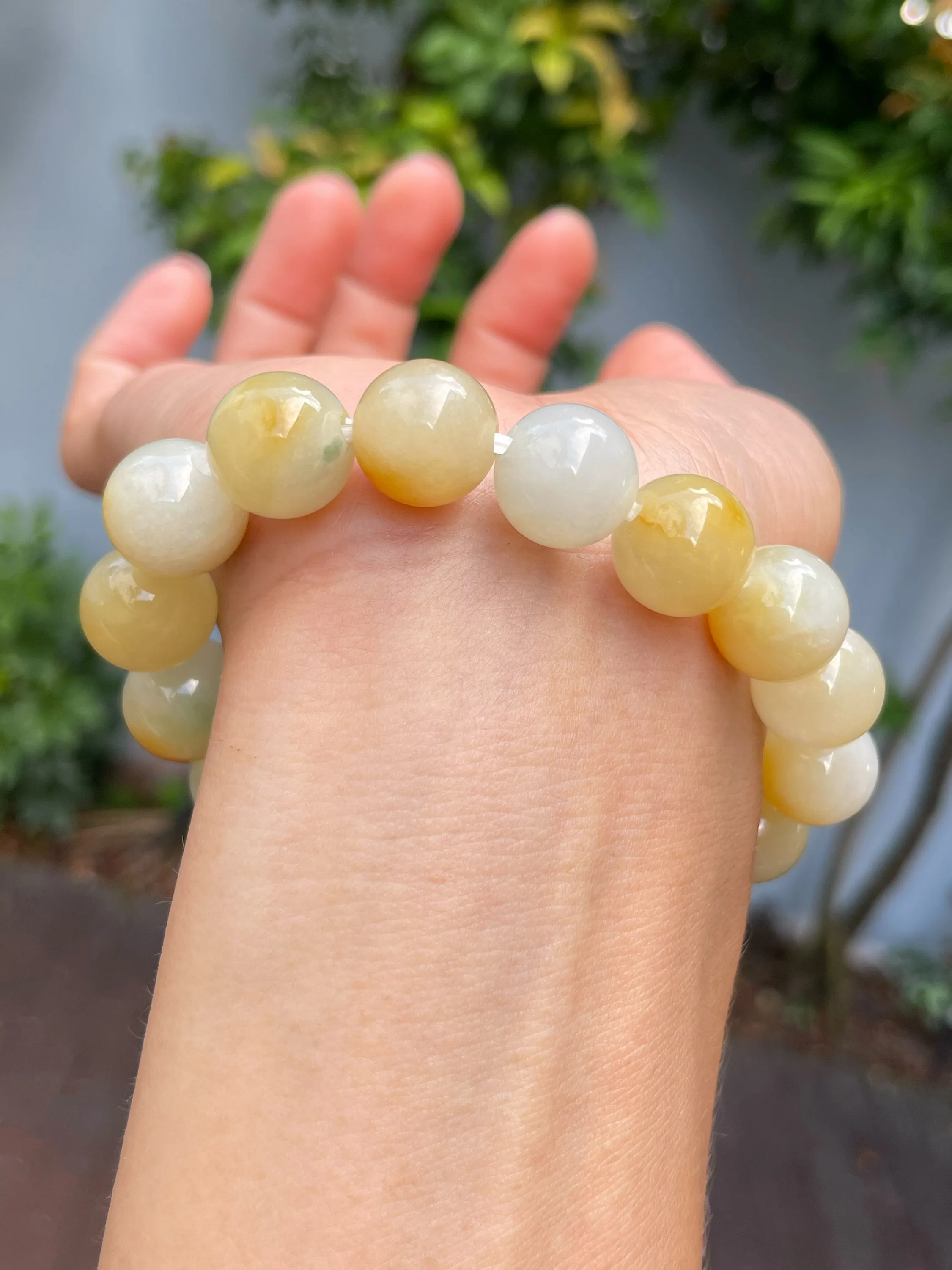 Yellow Jade Bracelet - Round Beads (NJBA143)