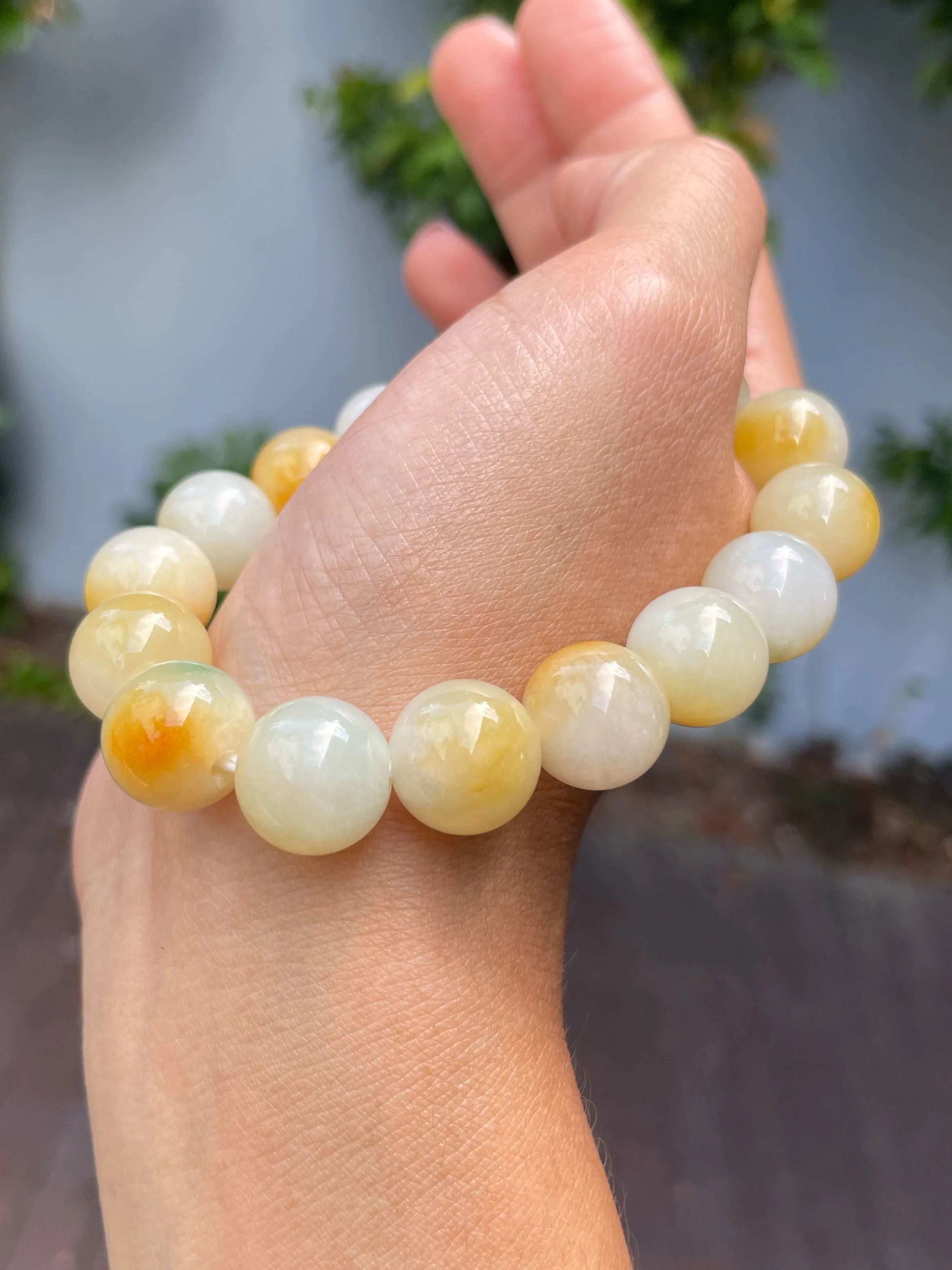 Yellow Jade Bracelet - Round Beads (NJBA143)